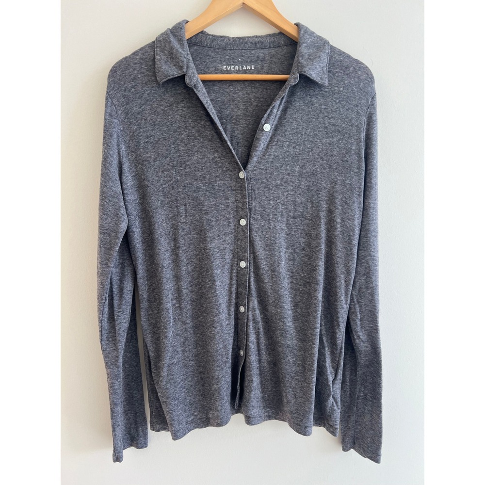 Everlane M Heather Gray Ribbed Knit Popover Top Cozy Loungewear‎ Quiet Luxury